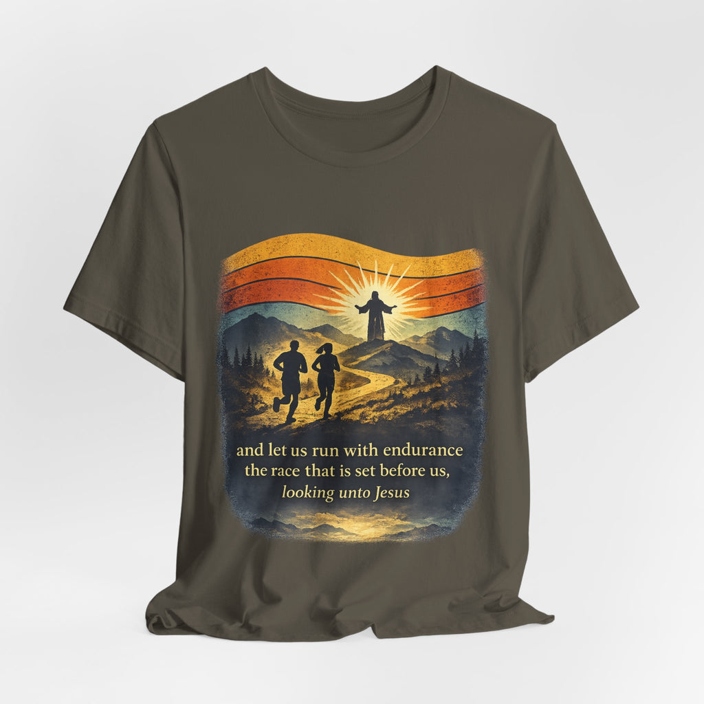 Christian Running Tee — "Run with Endurance, Looking Unto Jesus" T-Shirt