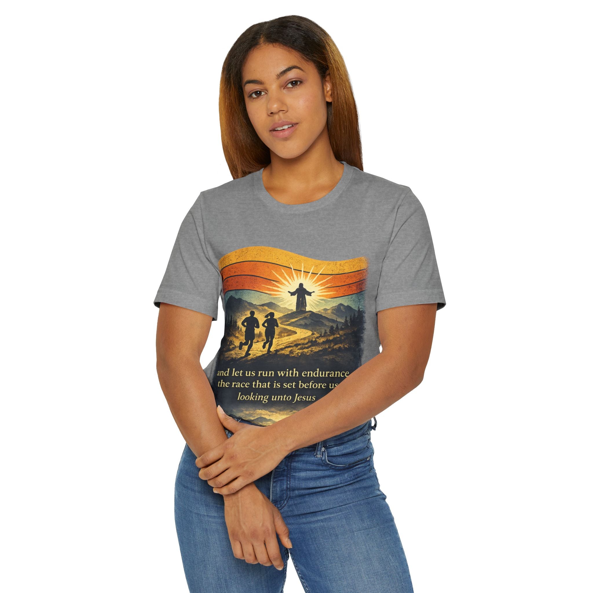 Christian Faith Running T-Shirt — "Run with Endurance, Looking Unto Jesus"