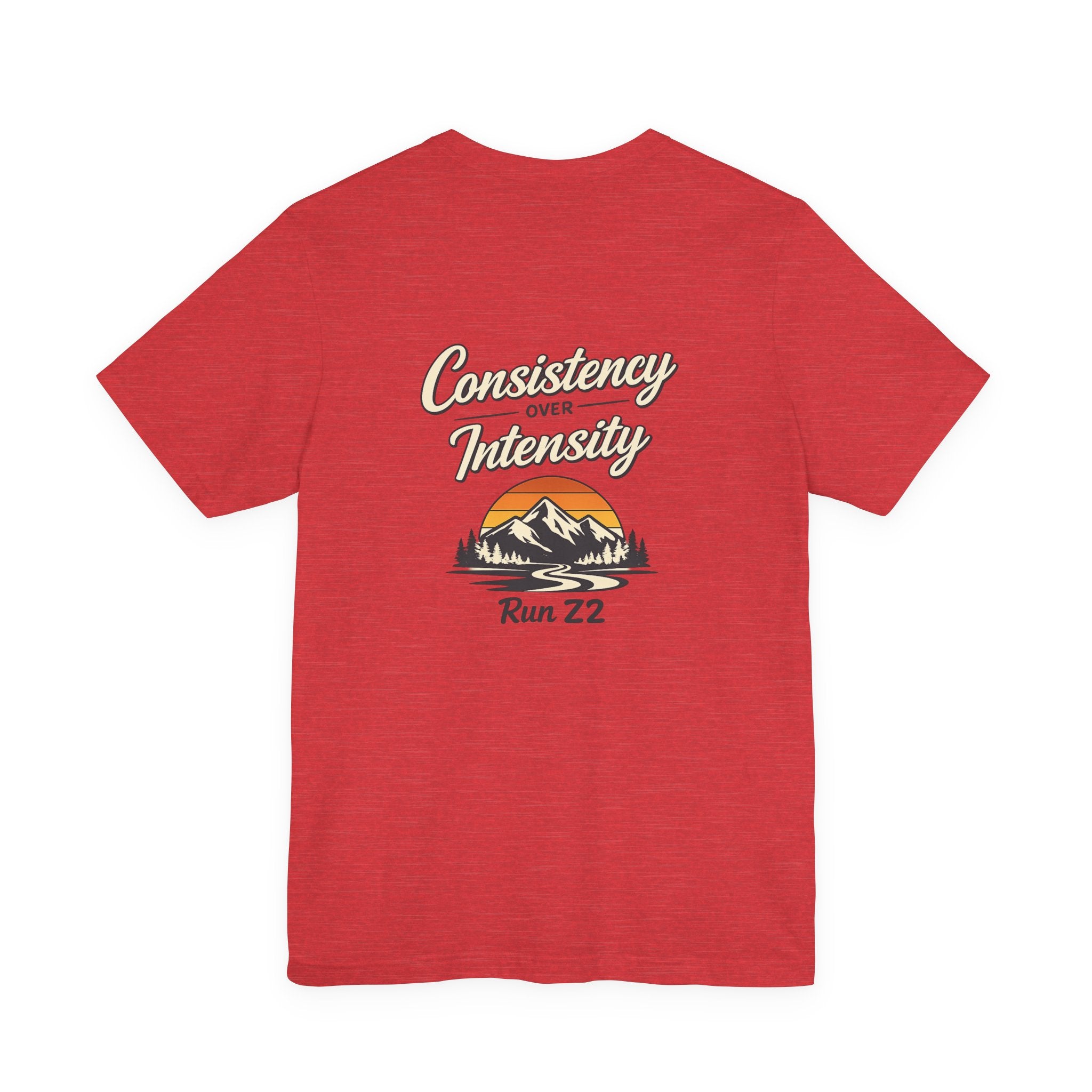 Consistency Over Intensity Run Tee — Retro Mountain Running T-Shirt ("Run 22")