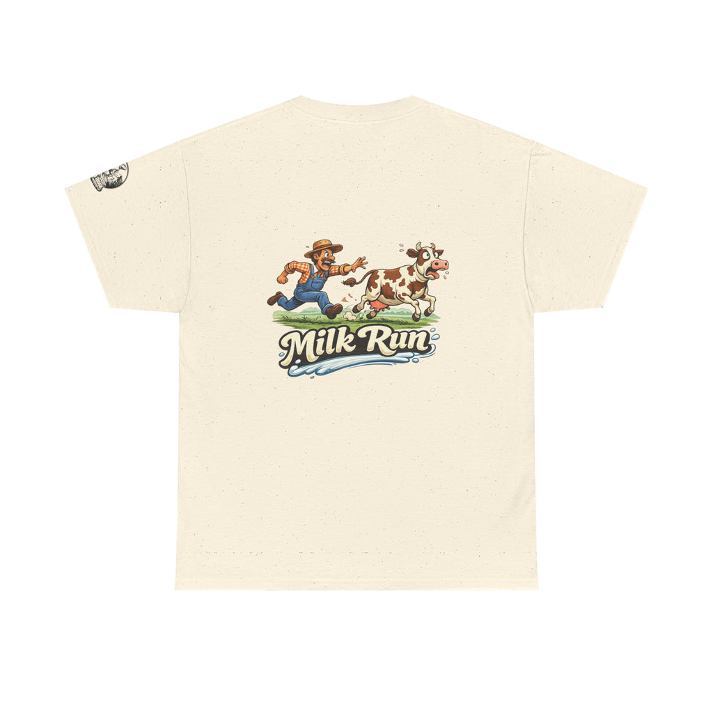 Milk Run T-Shirt — Retro Farmer & Cow Graphic Tee