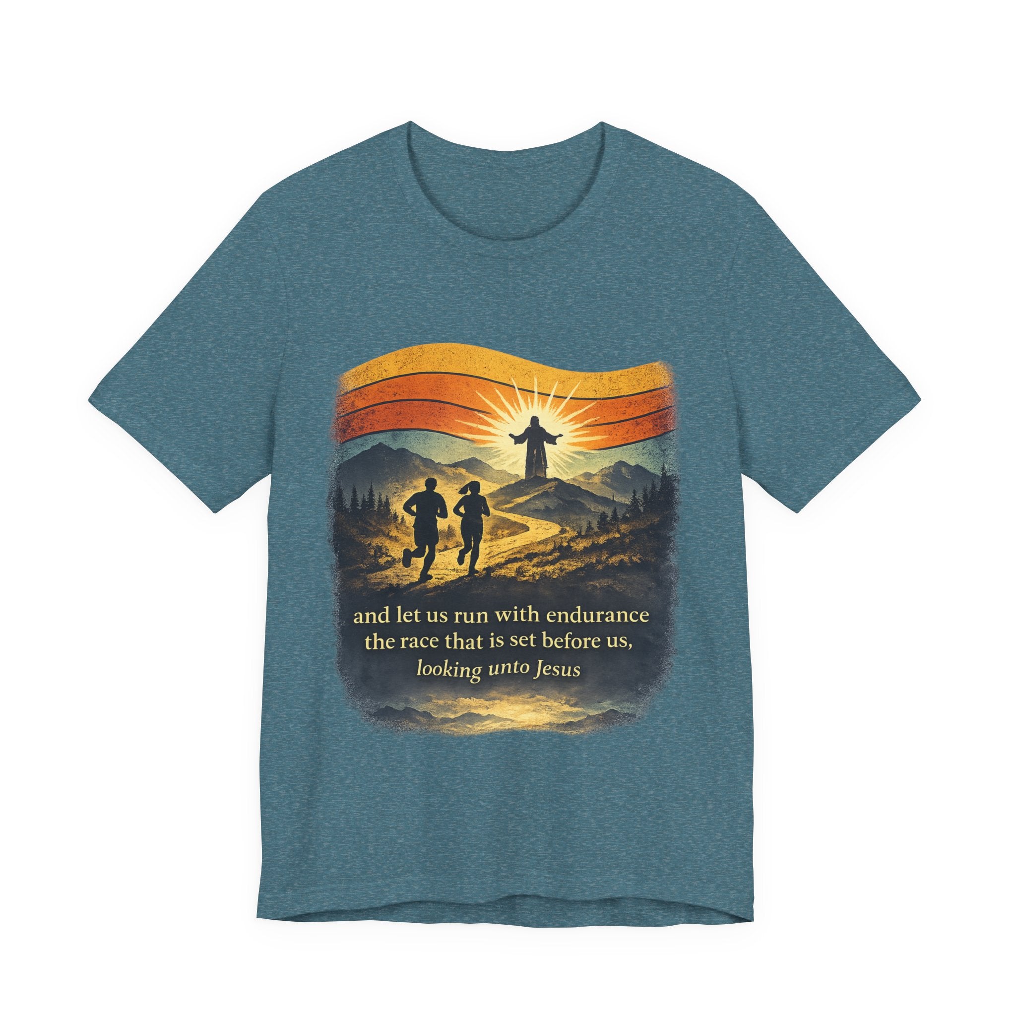 Christian Running Tee — "Run with Endurance, Looking Unto Jesus" T-Shirt