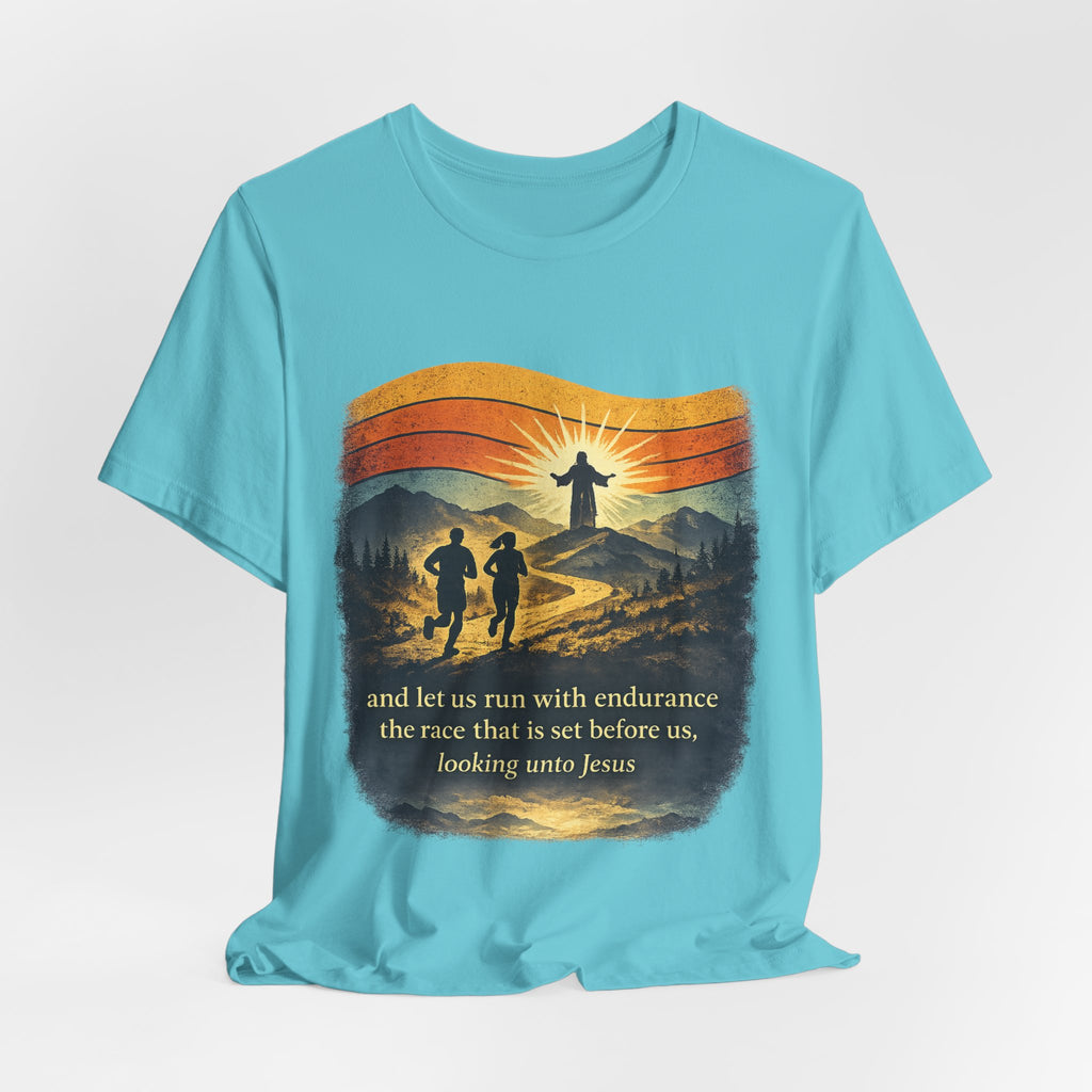Christian Running Tee — "Run with Endurance, Looking Unto Jesus" T-Shirt