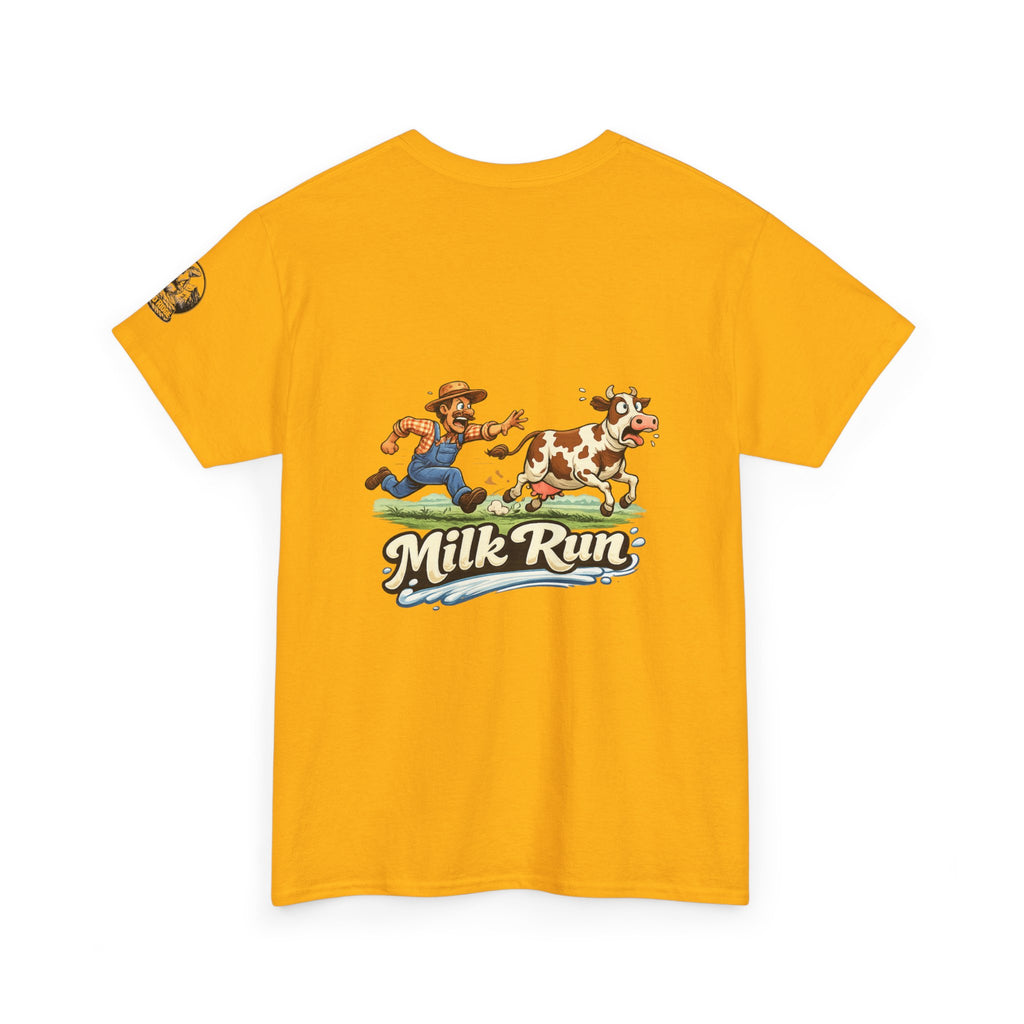 Milk Run T-Shirt — Retro Farmer & Cow Graphic Tee