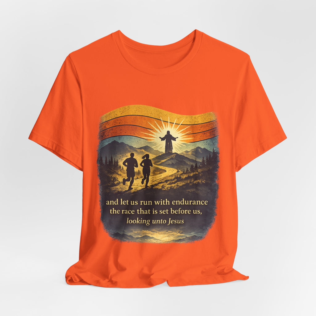 Christian Running Tee — "Run with Endurance, Looking Unto Jesus" T-Shirt