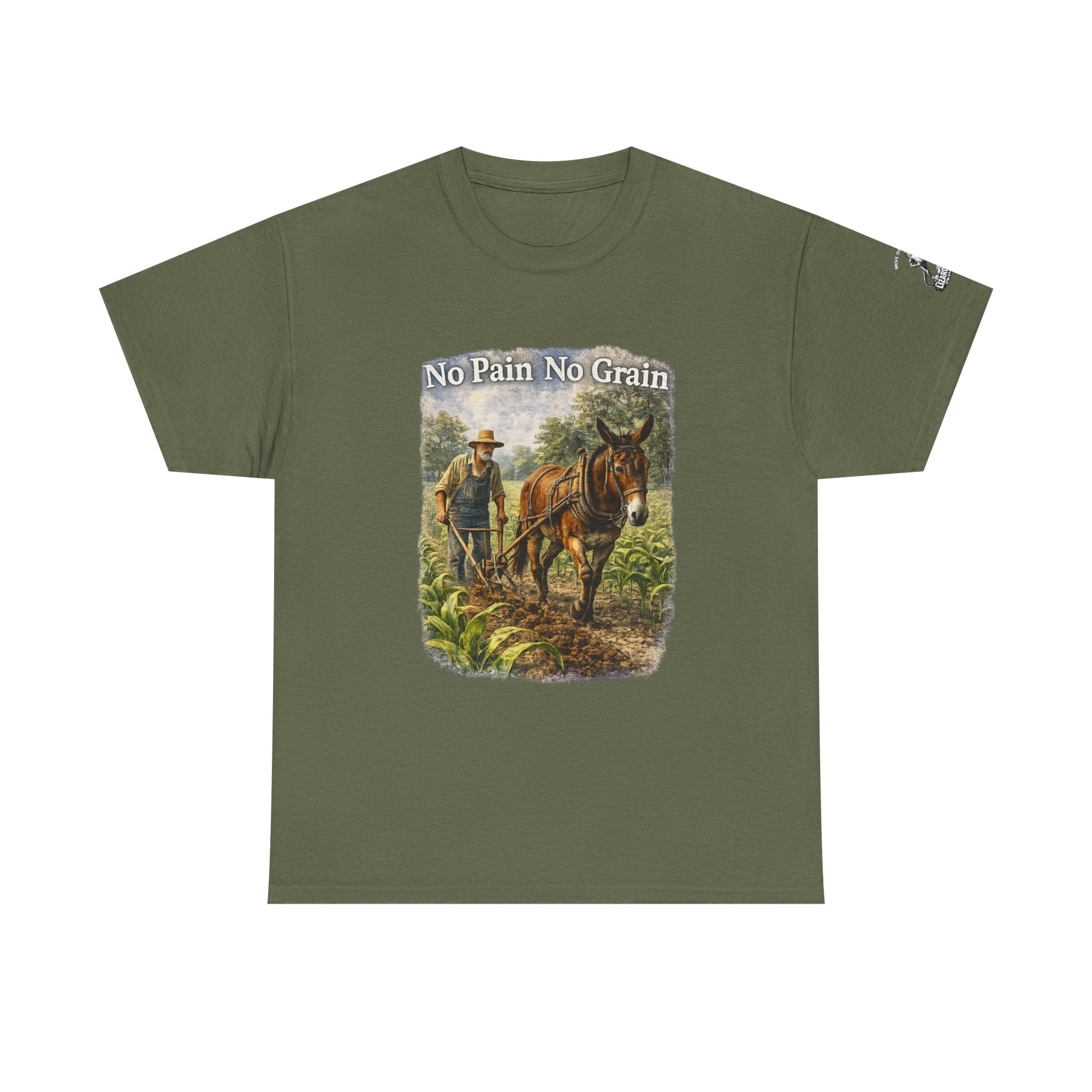 T-Shirt — "No Pain No Grain" Vintage Farmer Horse Graphic Tee