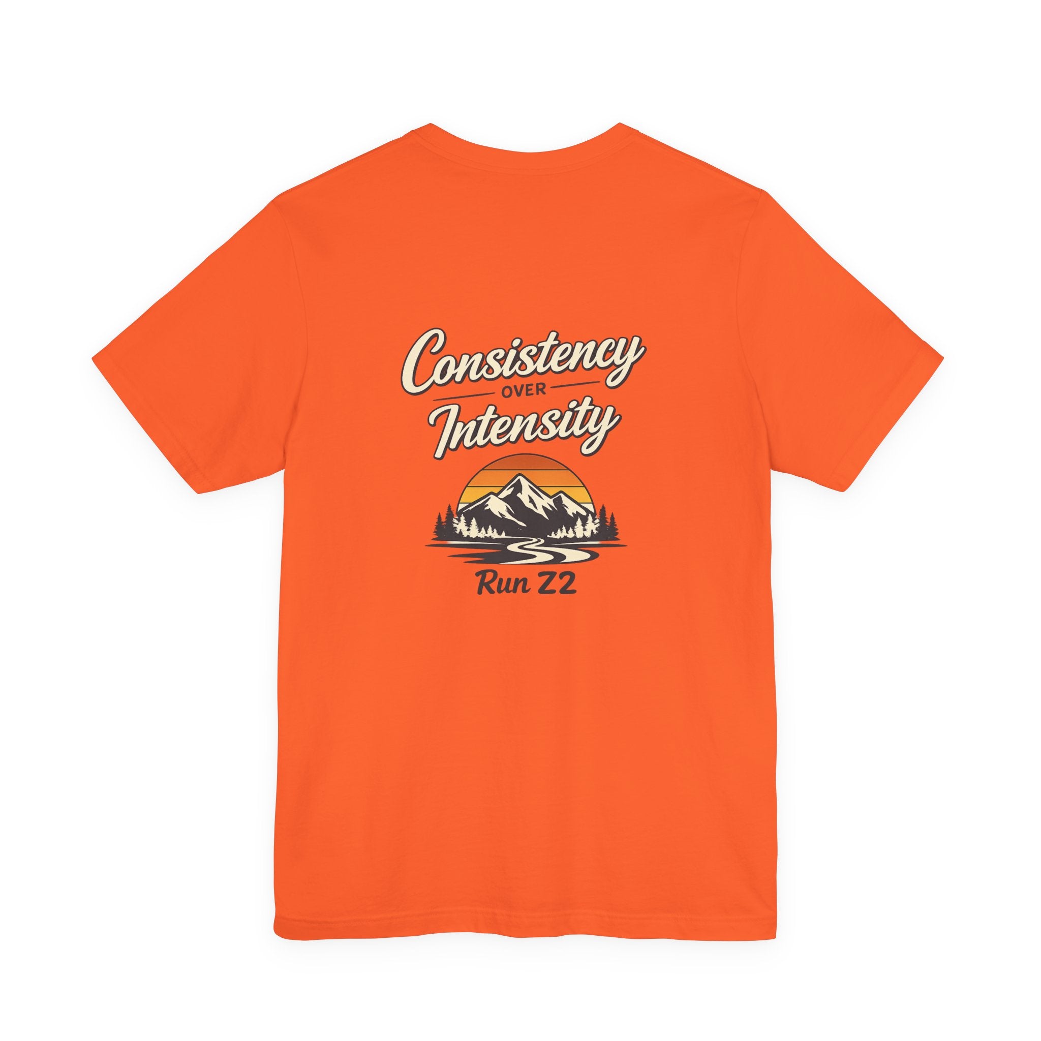 Consistency Over Intensity Run Tee — Retro Mountain Running T-Shirt ("Run 22")