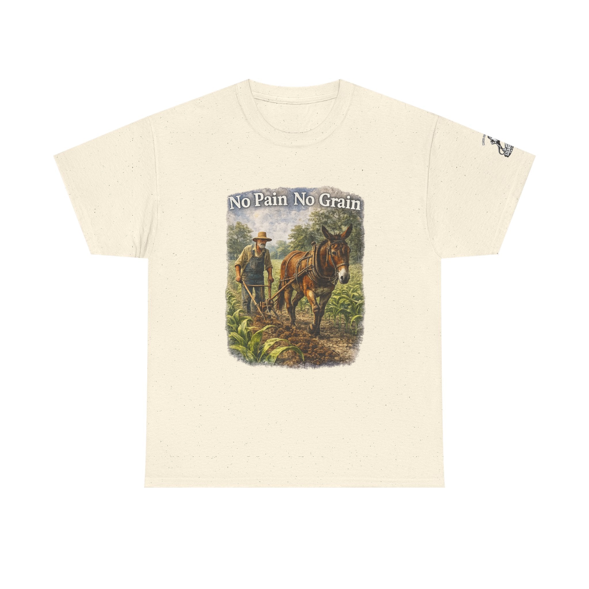 T-Shirt — "No Pain No Grain" Vintage Farmer Horse Graphic Tee