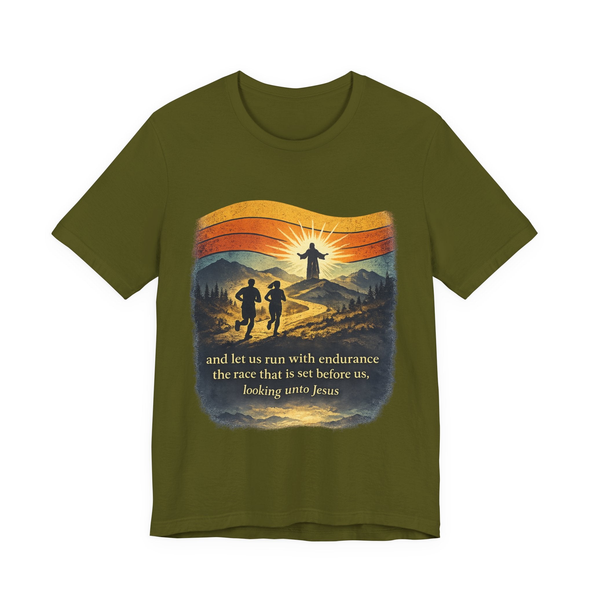 Christian Running Tee — "Run with Endurance, Looking Unto Jesus" T-Shirt