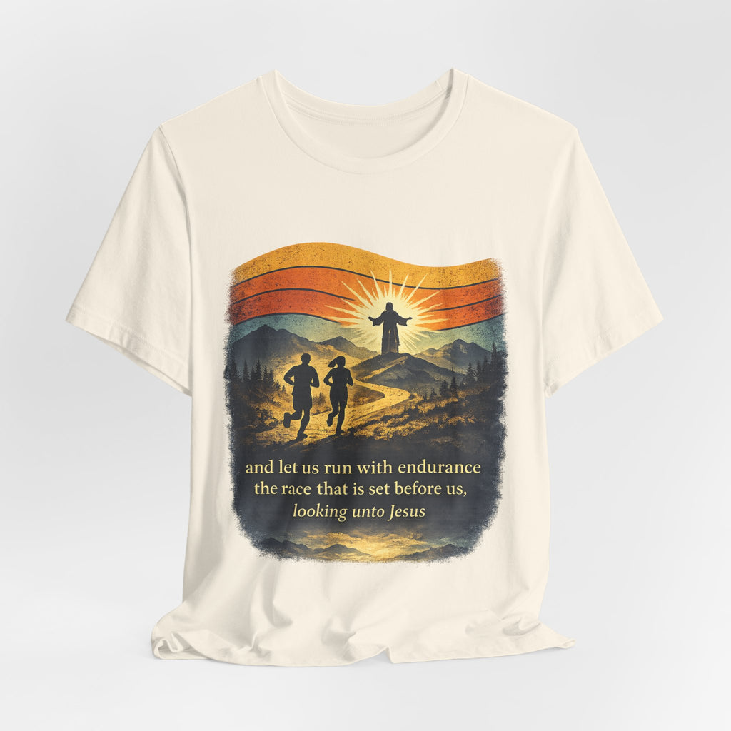 Christian Running Tee — "Run with Endurance, Looking Unto Jesus" T-Shirt