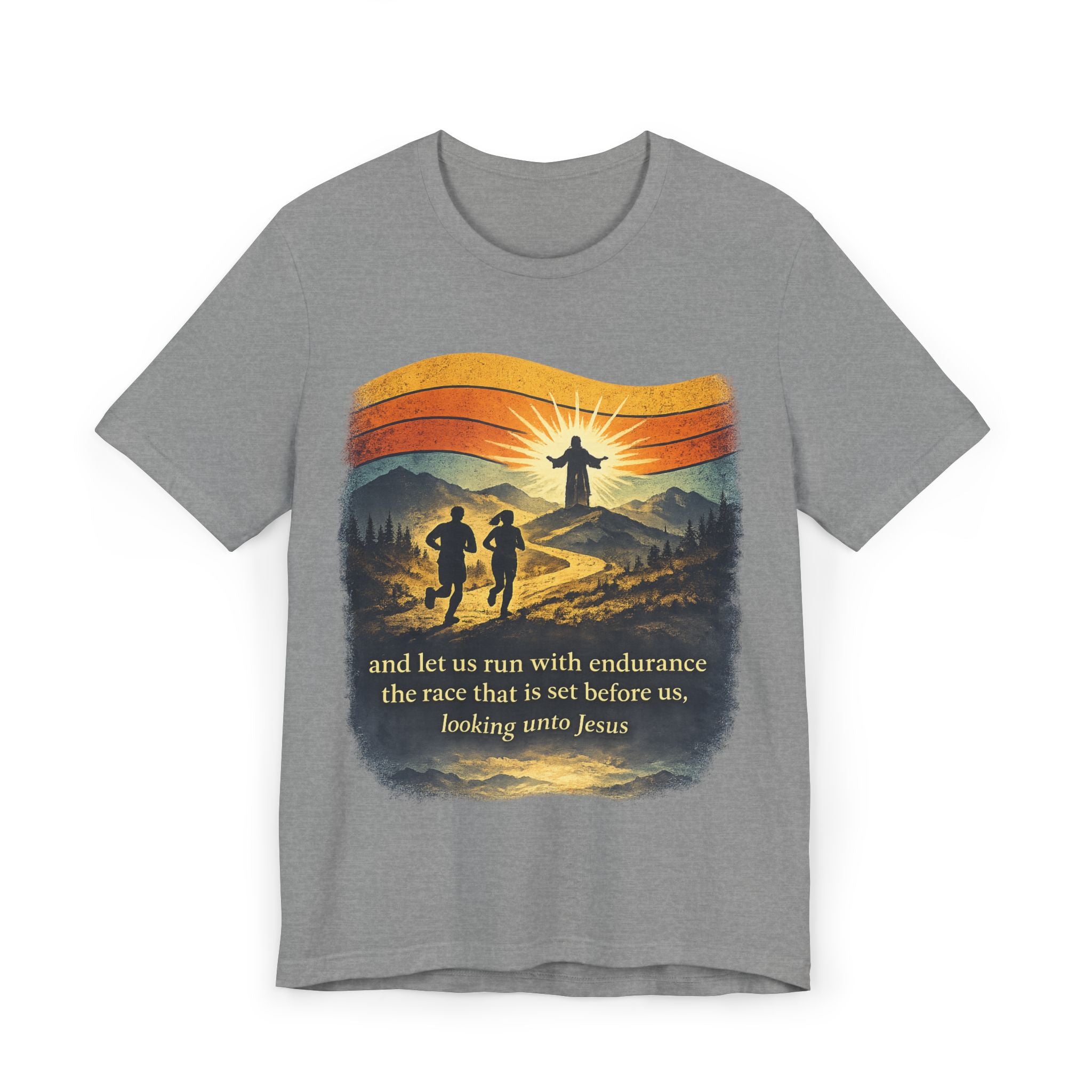 Christian Faith Running T-Shirt — "Run with Endurance, Looking Unto Jesus"