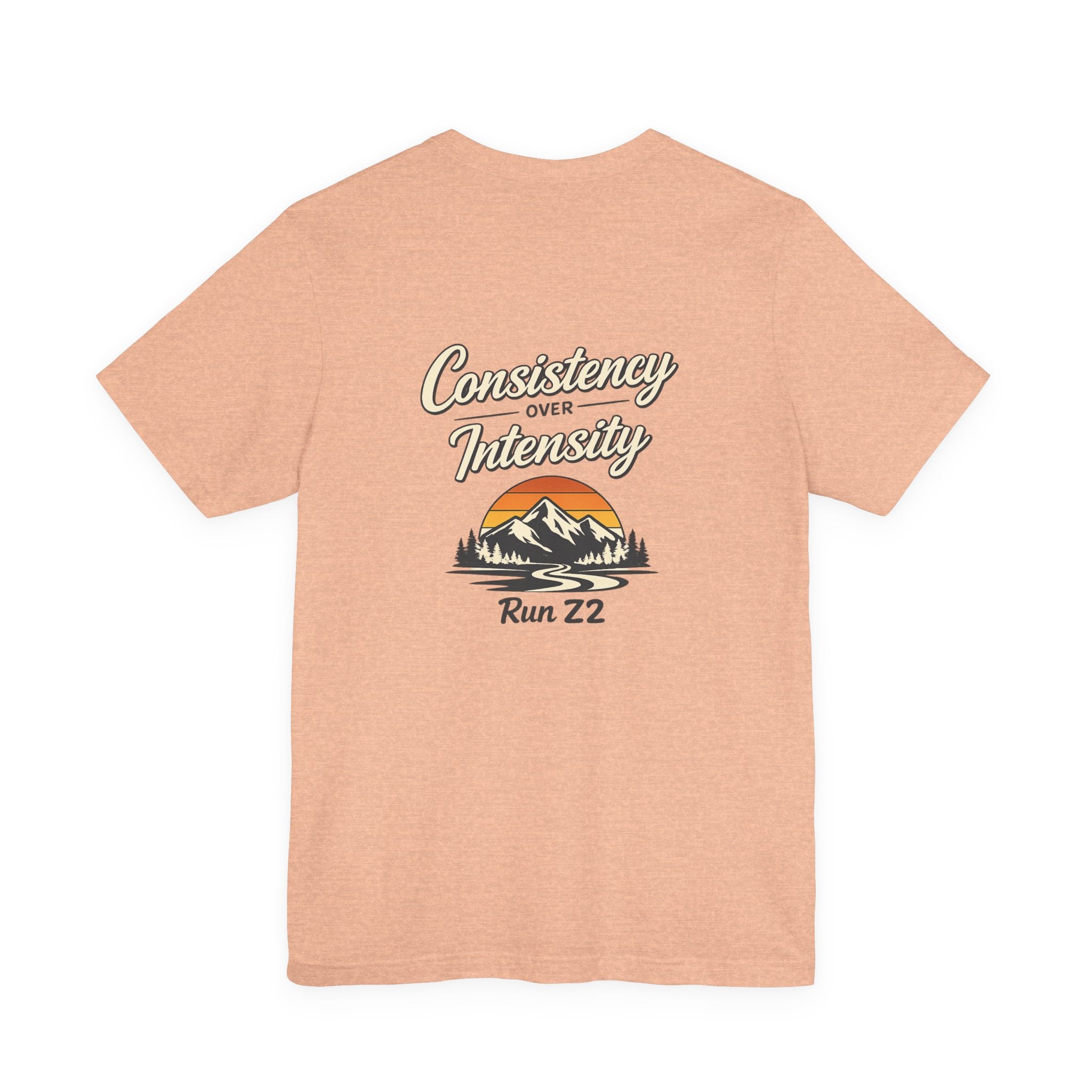 Consistency Over Intensity Run Tee — Retro Mountain Running T-Shirt ("Run 22")