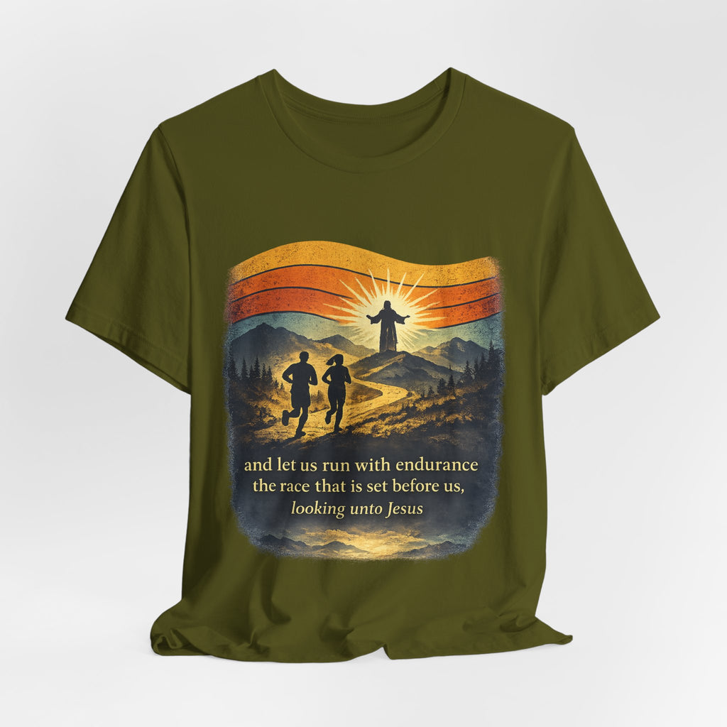 Christian Running Tee — "Run with Endurance, Looking Unto Jesus" T-Shirt