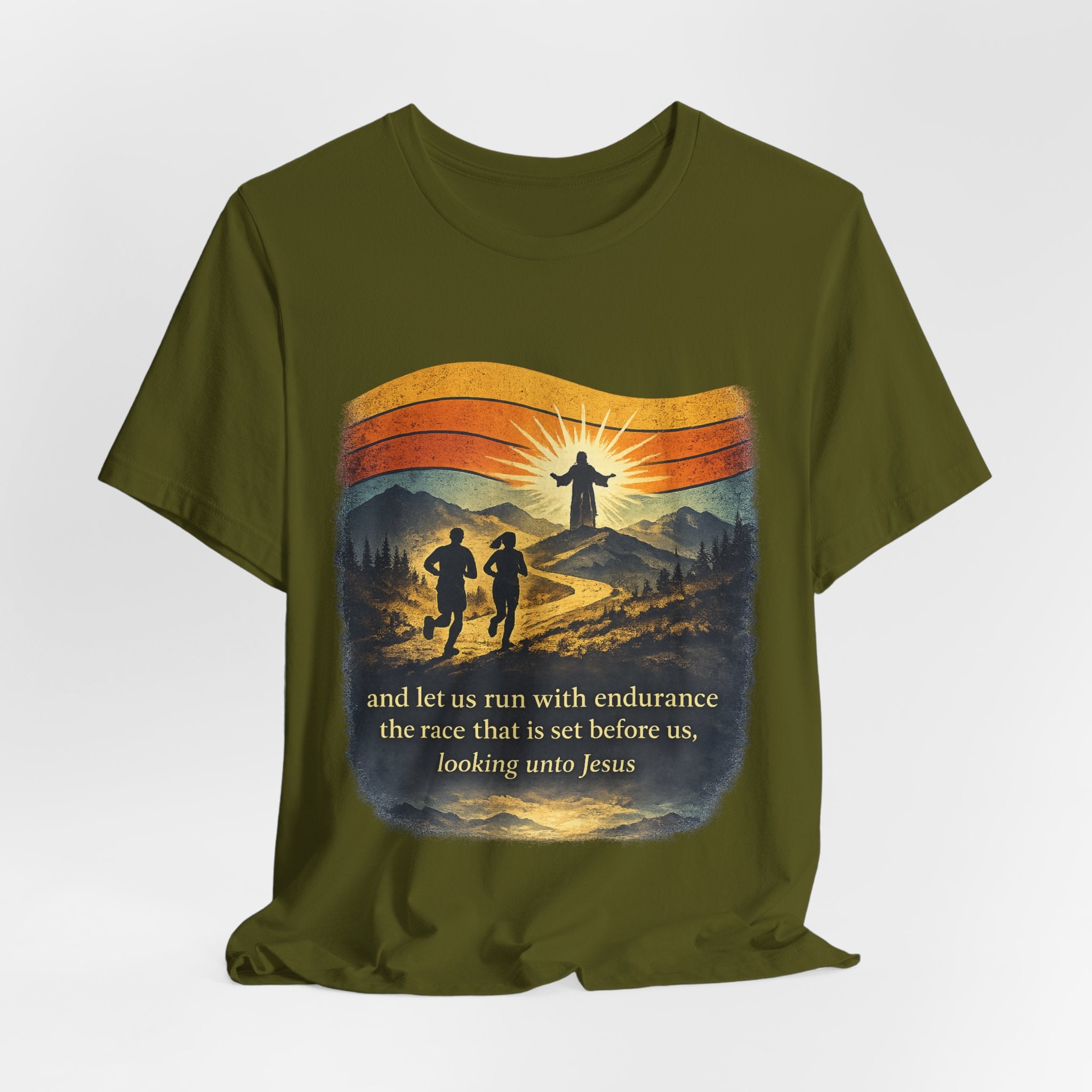 Christian Running Tee — "Run with Endurance, Looking Unto Jesus" T-Shirt