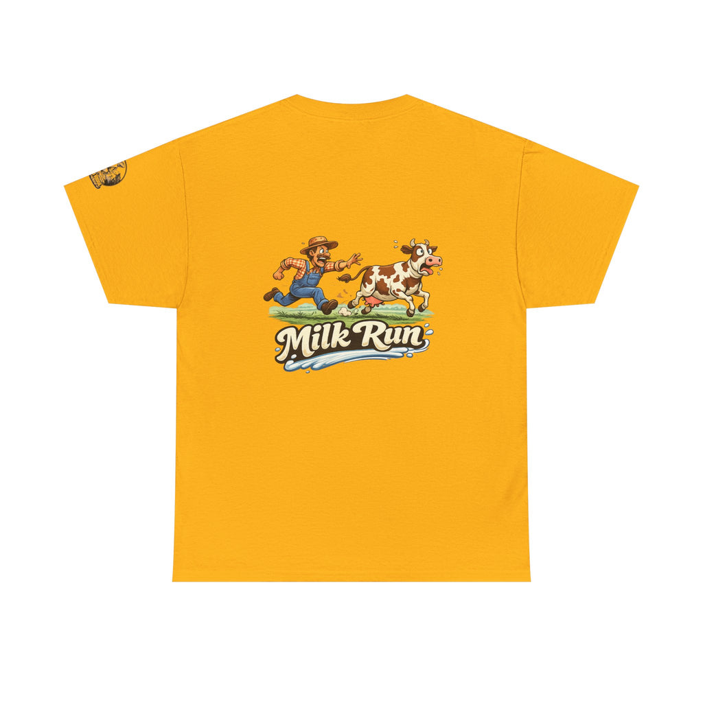 Milk Run T-Shirt — Retro Farmer & Cow Graphic Tee