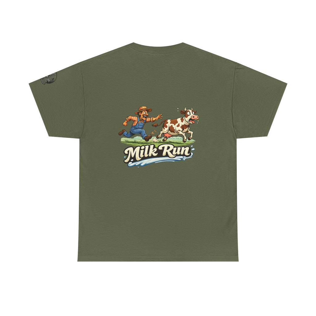 Milk Run T-Shirt — Retro Farmer & Cow Graphic Tee