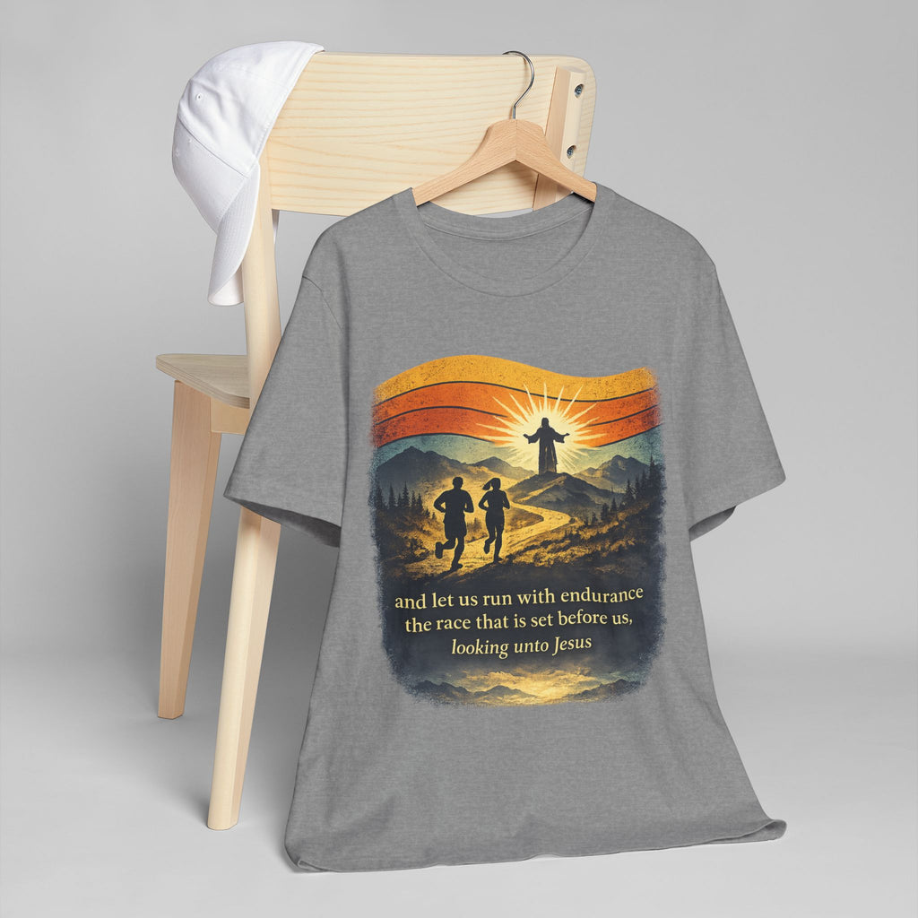 Christian Faith Running T-Shirt — "Run with Endurance, Looking Unto Jesus"