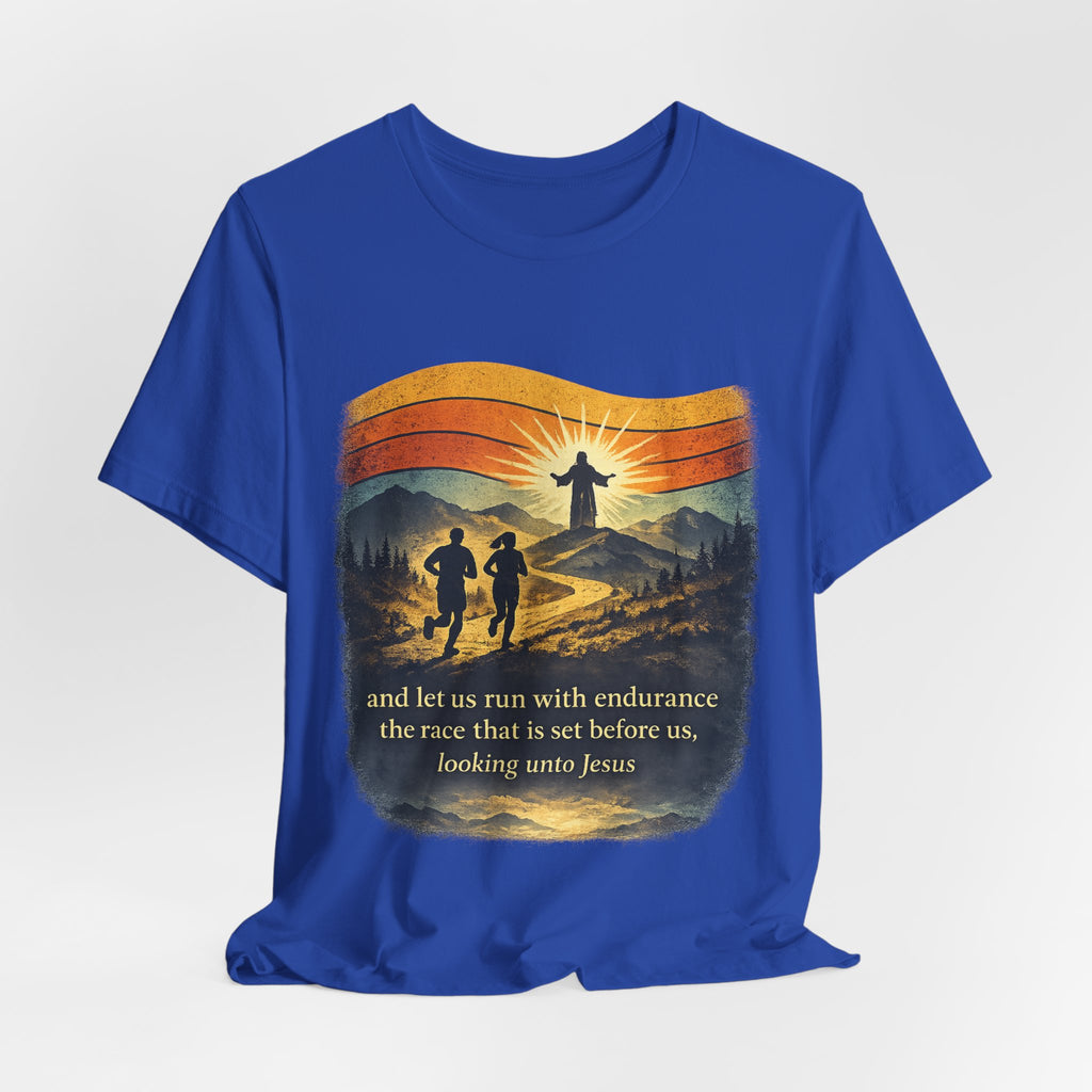 Christian Running Tee — "Run with Endurance, Looking Unto Jesus" T-Shirt