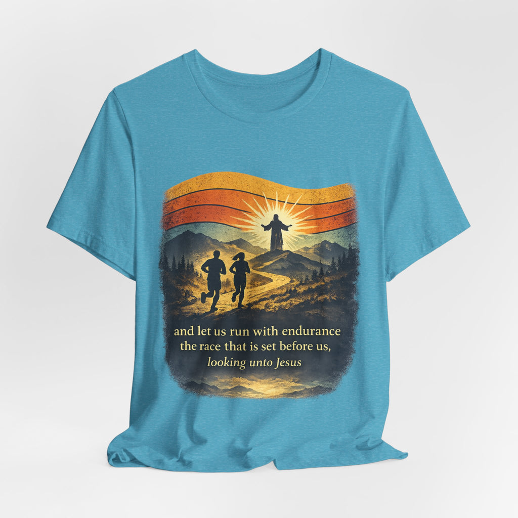 Christian Running Tee — "Run with Endurance, Looking Unto Jesus" T-Shirt