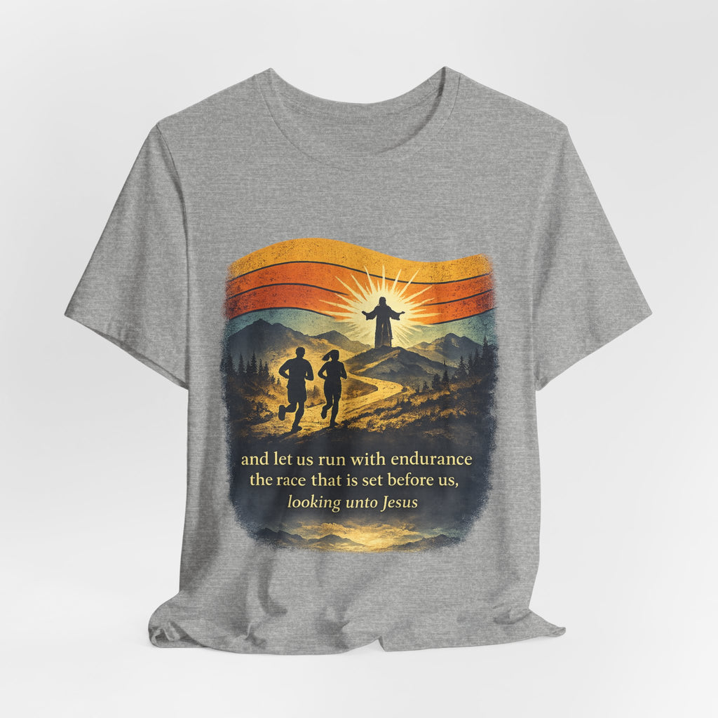Christian Running Tee — "Run with Endurance, Looking Unto Jesus" T-Shirt