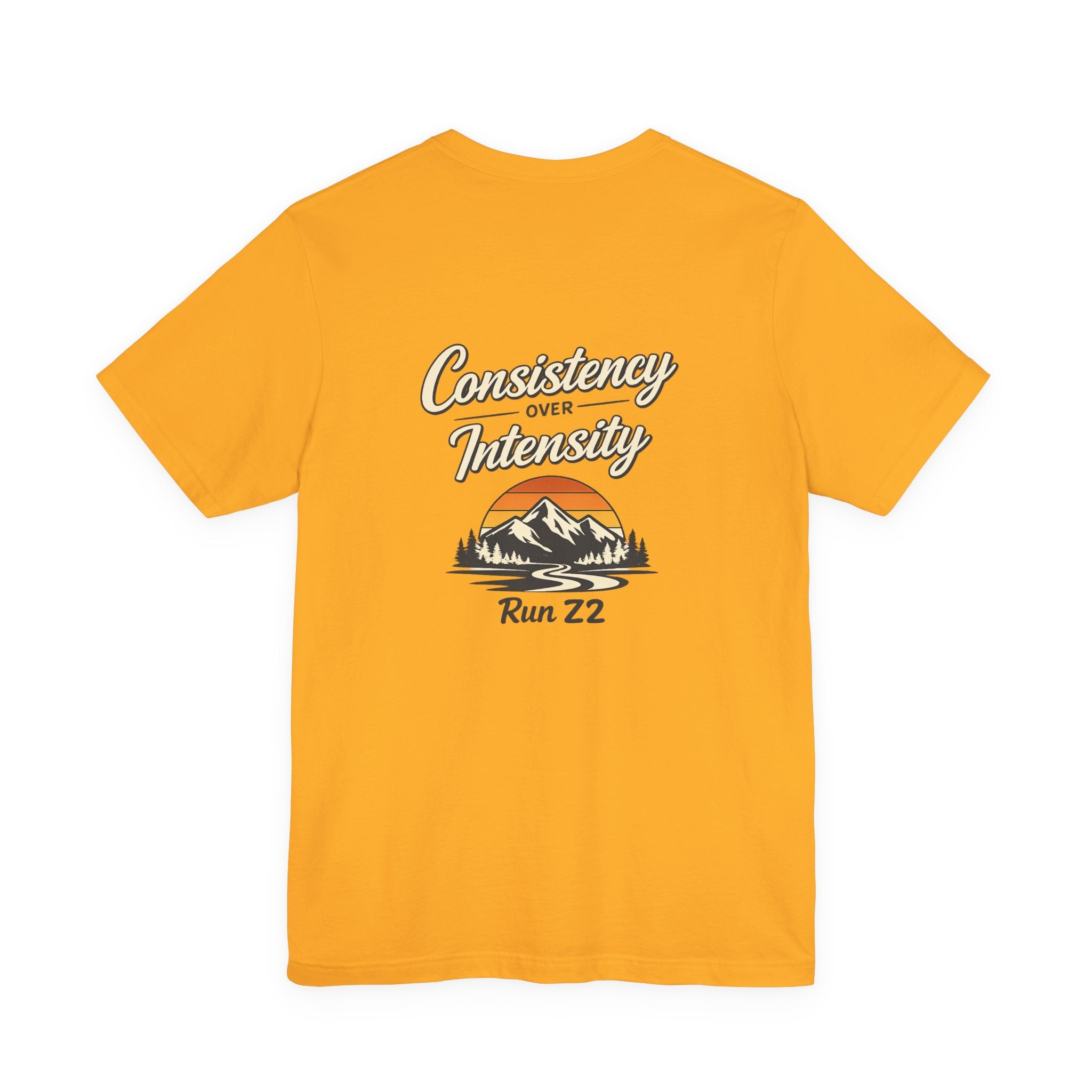 Consistency Over Intensity Run Tee — Retro Mountain Running T-Shirt ("Run 22")