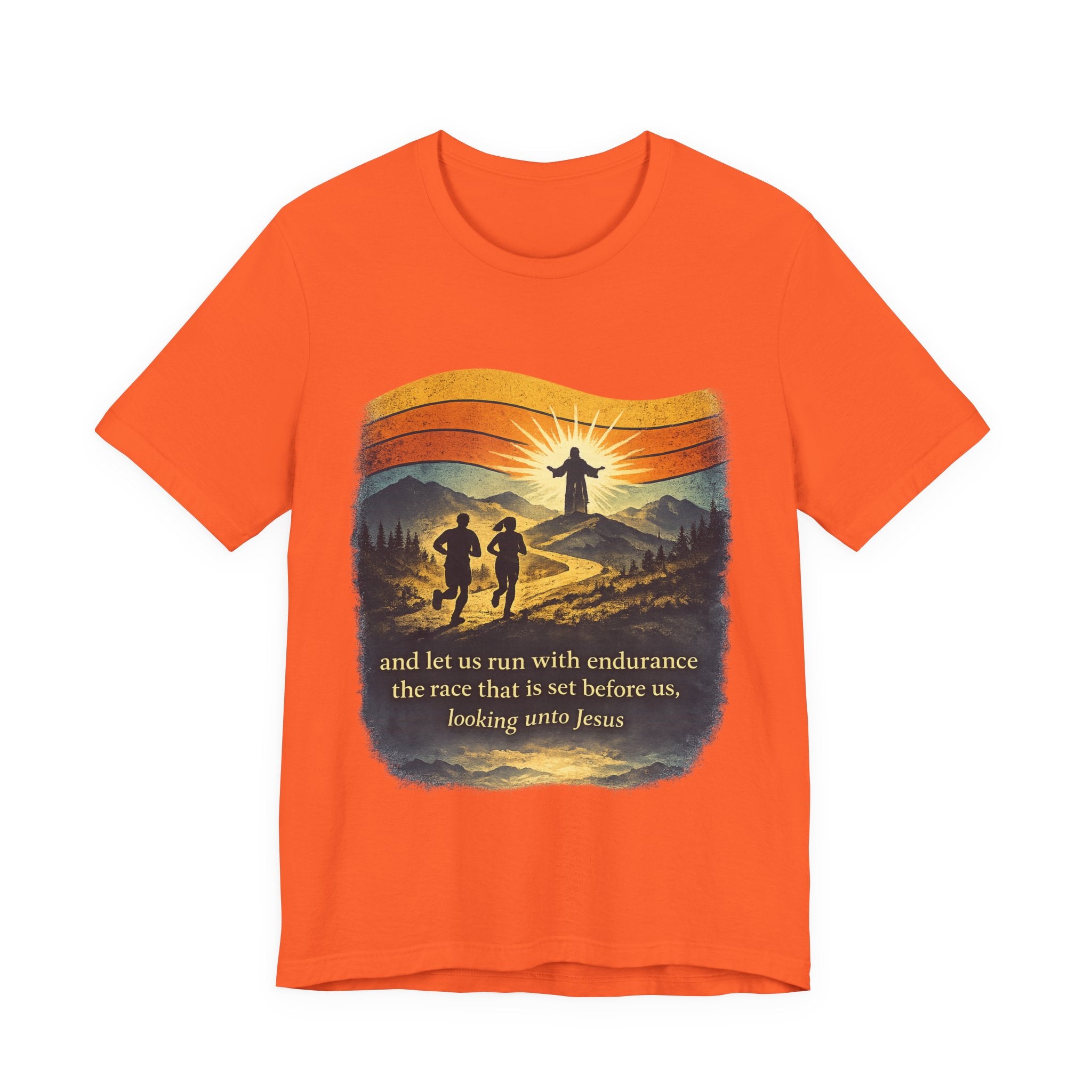 Christian Running Tee — "Run with Endurance, Looking Unto Jesus" T-Shirt