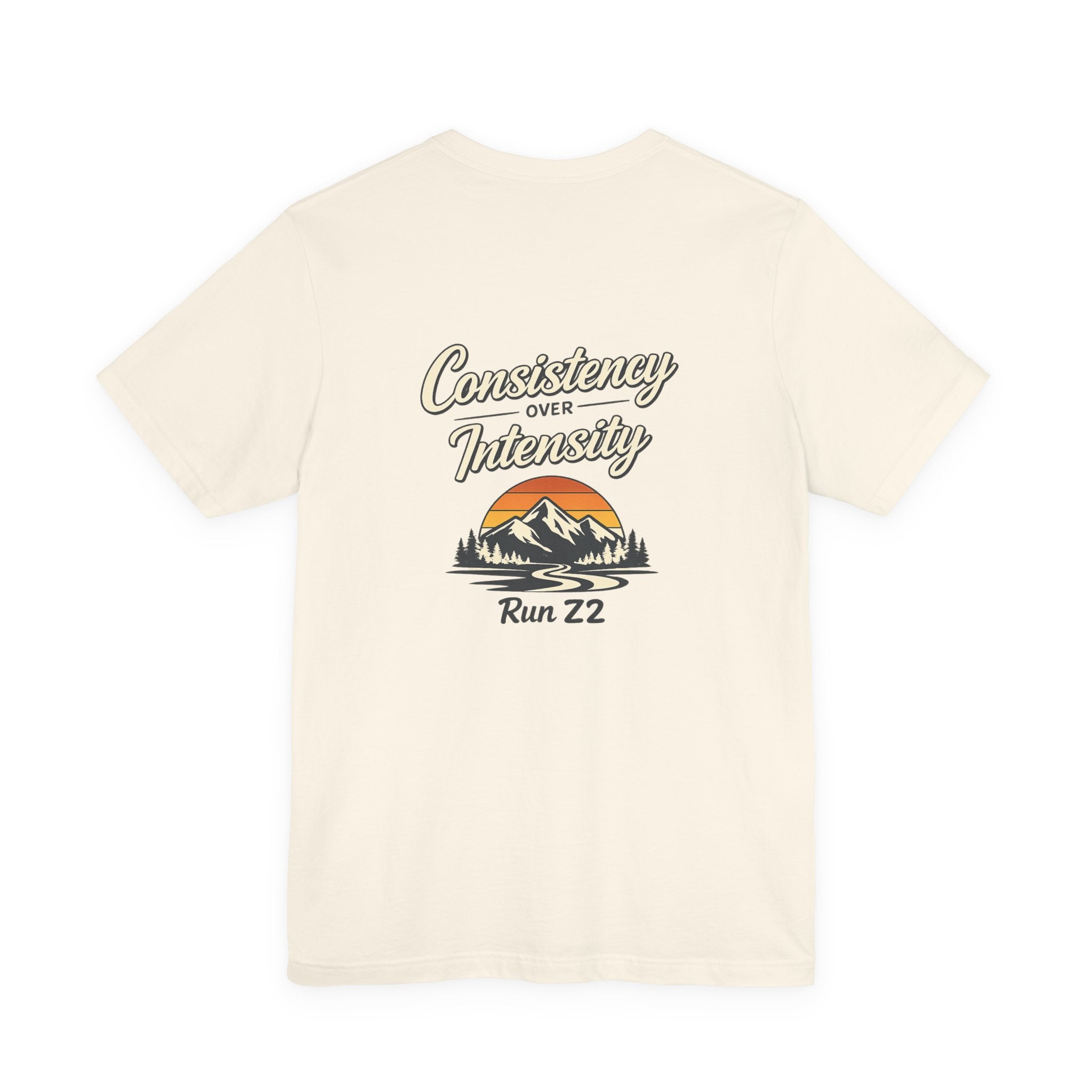 Consistency Over Intensity Run Tee — Retro Mountain Running T-Shirt ("Run 22")
