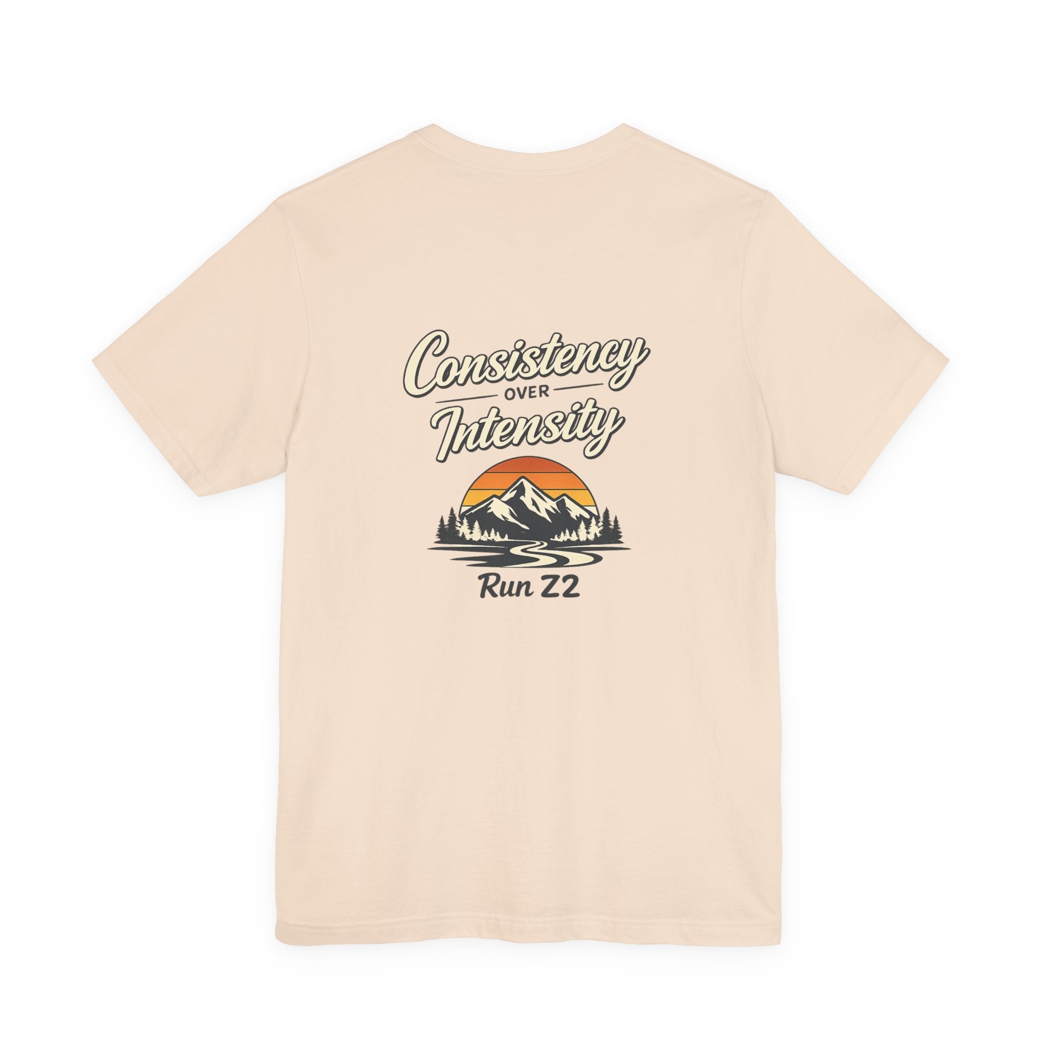 Consistency Over Intensity Run Tee — Retro Mountain Running T-Shirt ("Run 22")