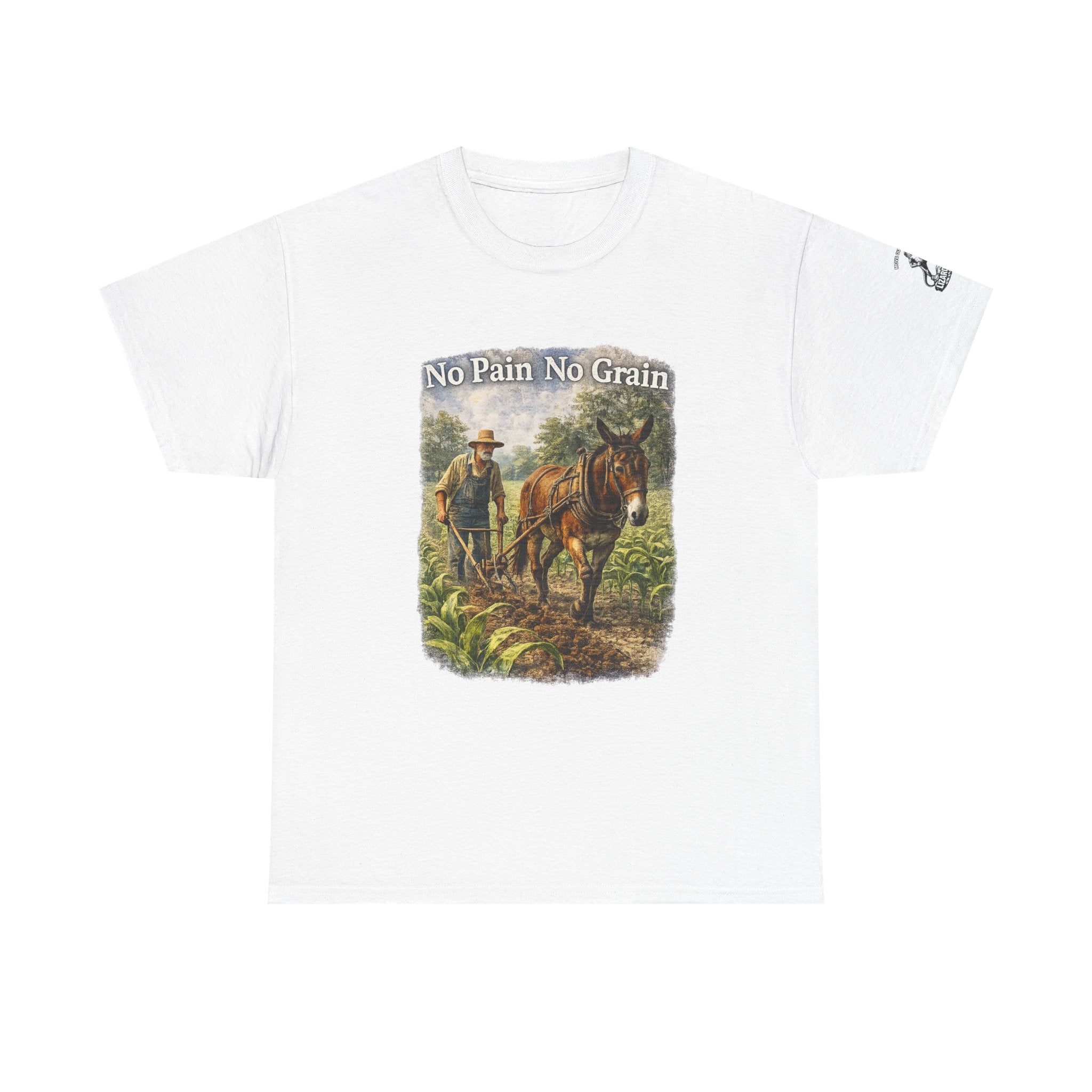 T-Shirt — "No Pain No Grain" Vintage Farmer Horse Graphic Tee
