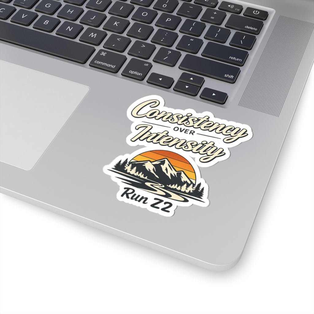 Consistency Over Intensity Run 22 Sticker — Outdoor Mountain Sunset Kiss-Cut Decal