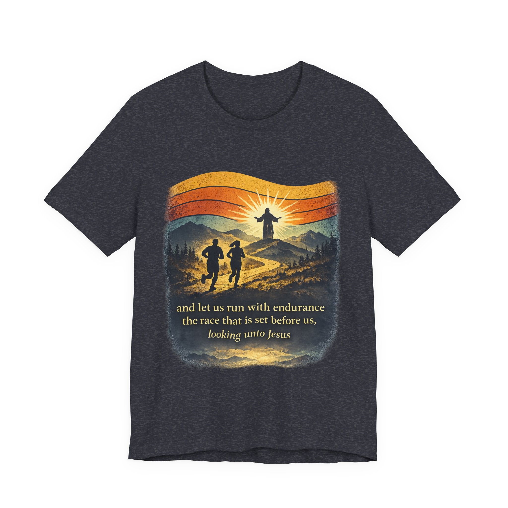 Christian Running Tee — "Run with Endurance, Looking Unto Jesus" T-Shirt