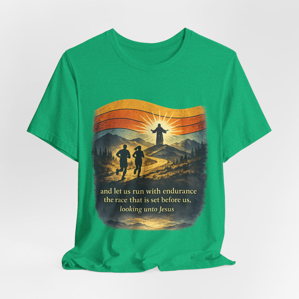 Christian Running Tee — "Run with Endurance, Looking Unto Jesus" T-Shirt