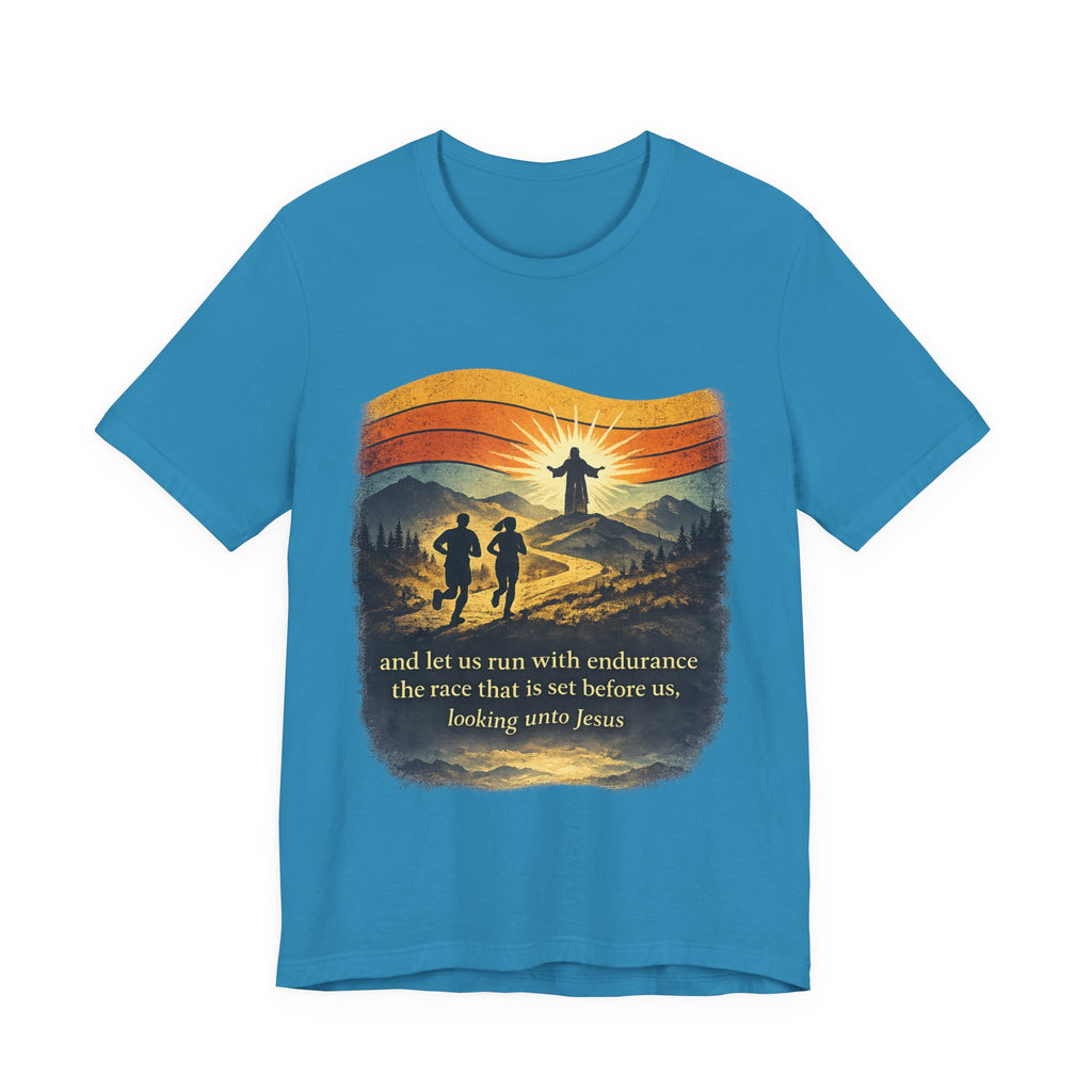 Christian Running Tee — "Run with Endurance, Looking Unto Jesus" T-Shirt