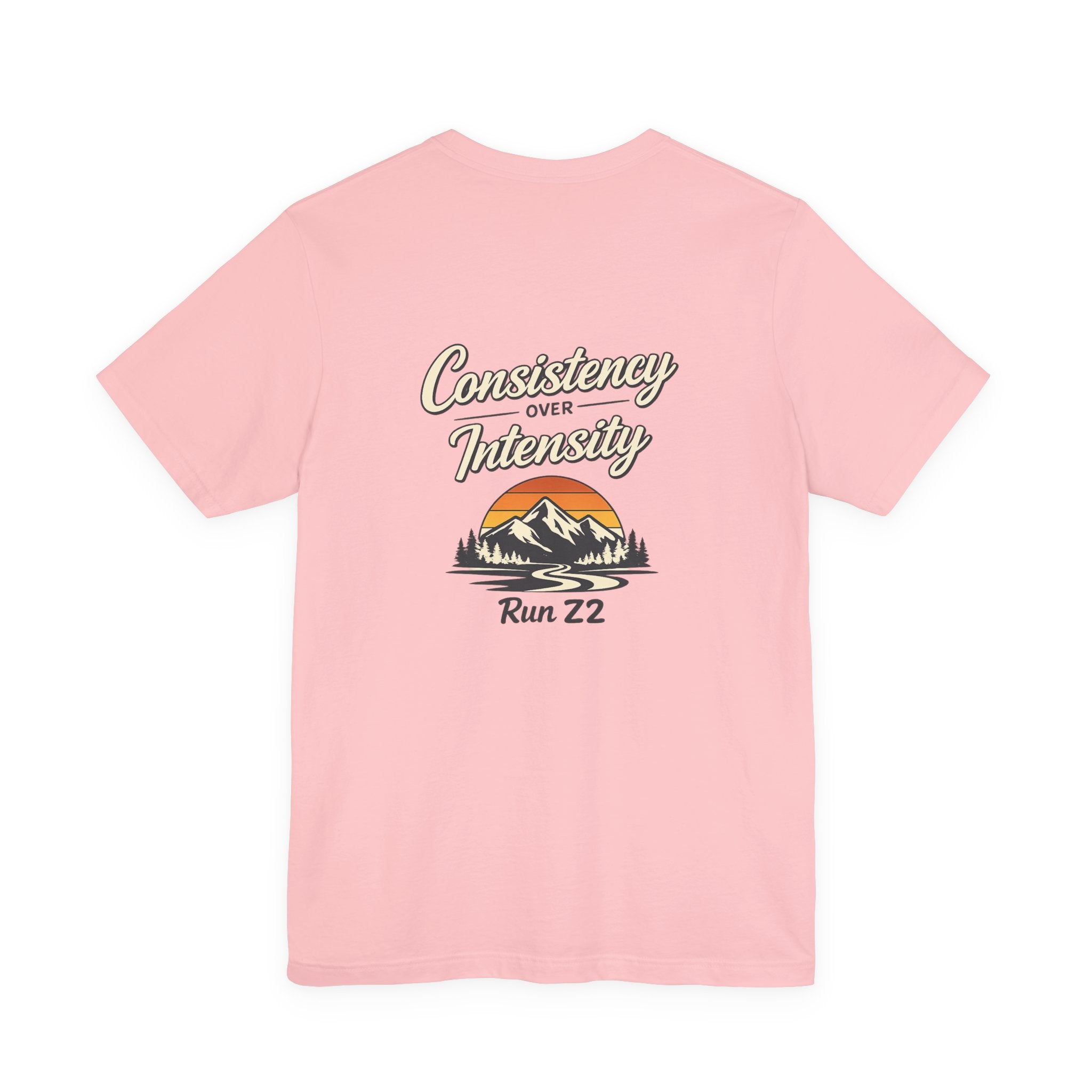 Consistency Over Intensity Run Tee — Retro Mountain Running T-Shirt ("Run 22")