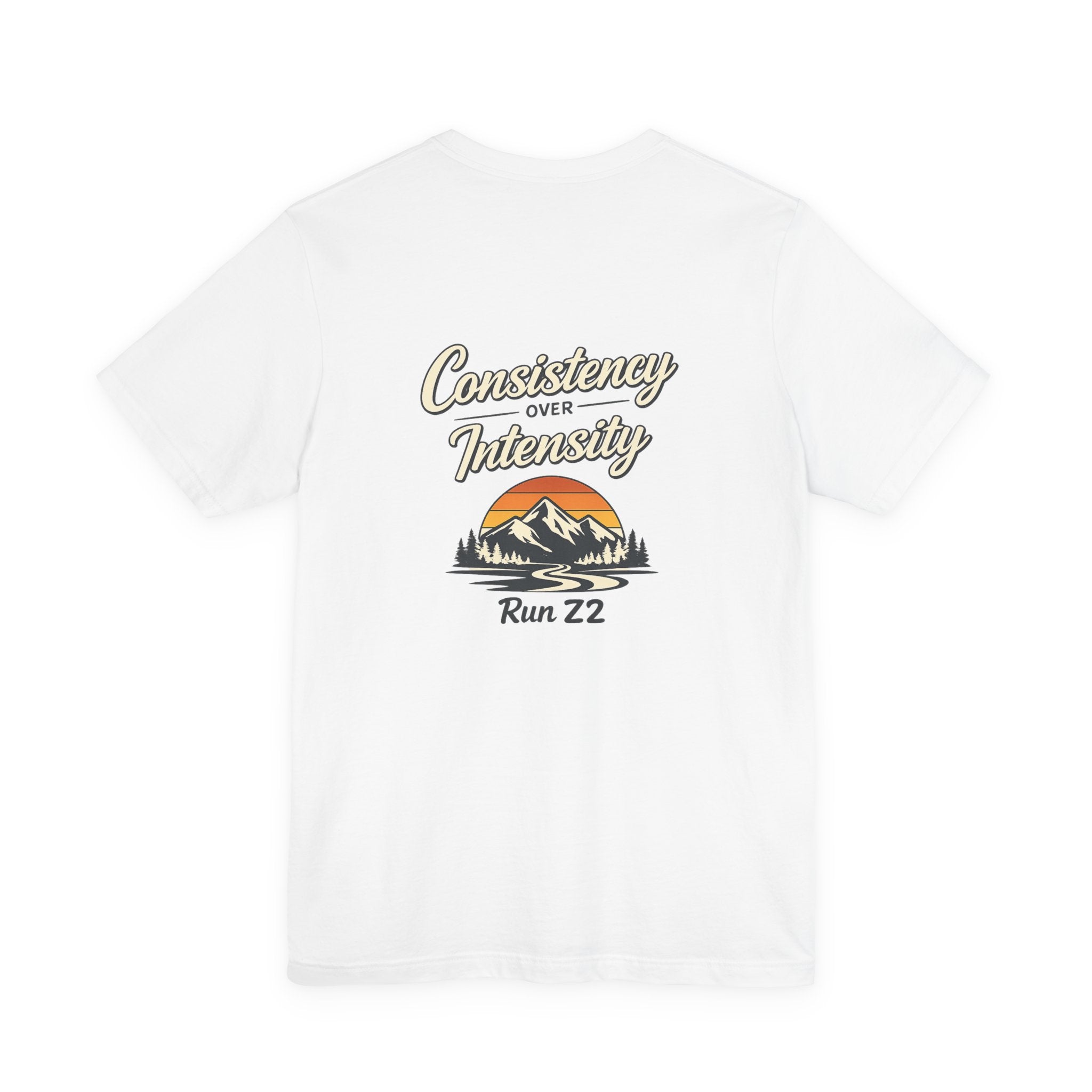 Consistency Over Intensity Run Tee — Retro Mountain Running T-Shirt ("Run 22")