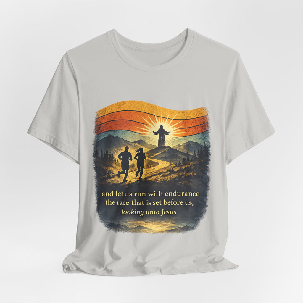 Christian Running Tee — "Run with Endurance, Looking Unto Jesus" T-Shirt