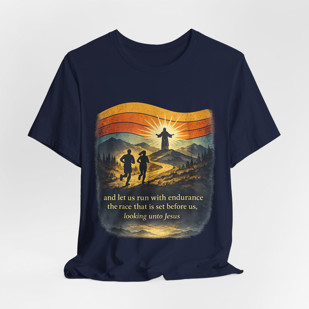 Christian Running Tee — "Run with Endurance, Looking Unto Jesus" T-Shirt