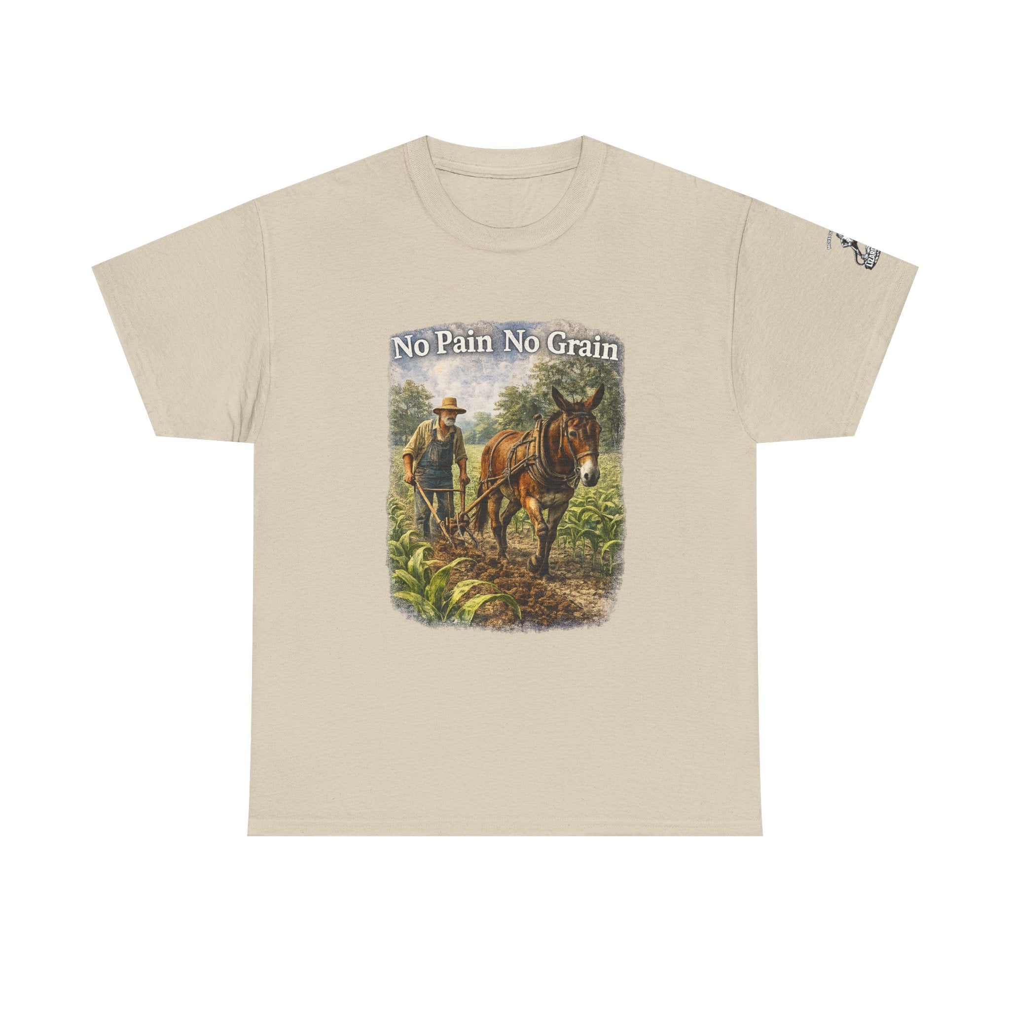 T-Shirt — "No Pain No Grain" Vintage Farmer Horse Graphic Tee