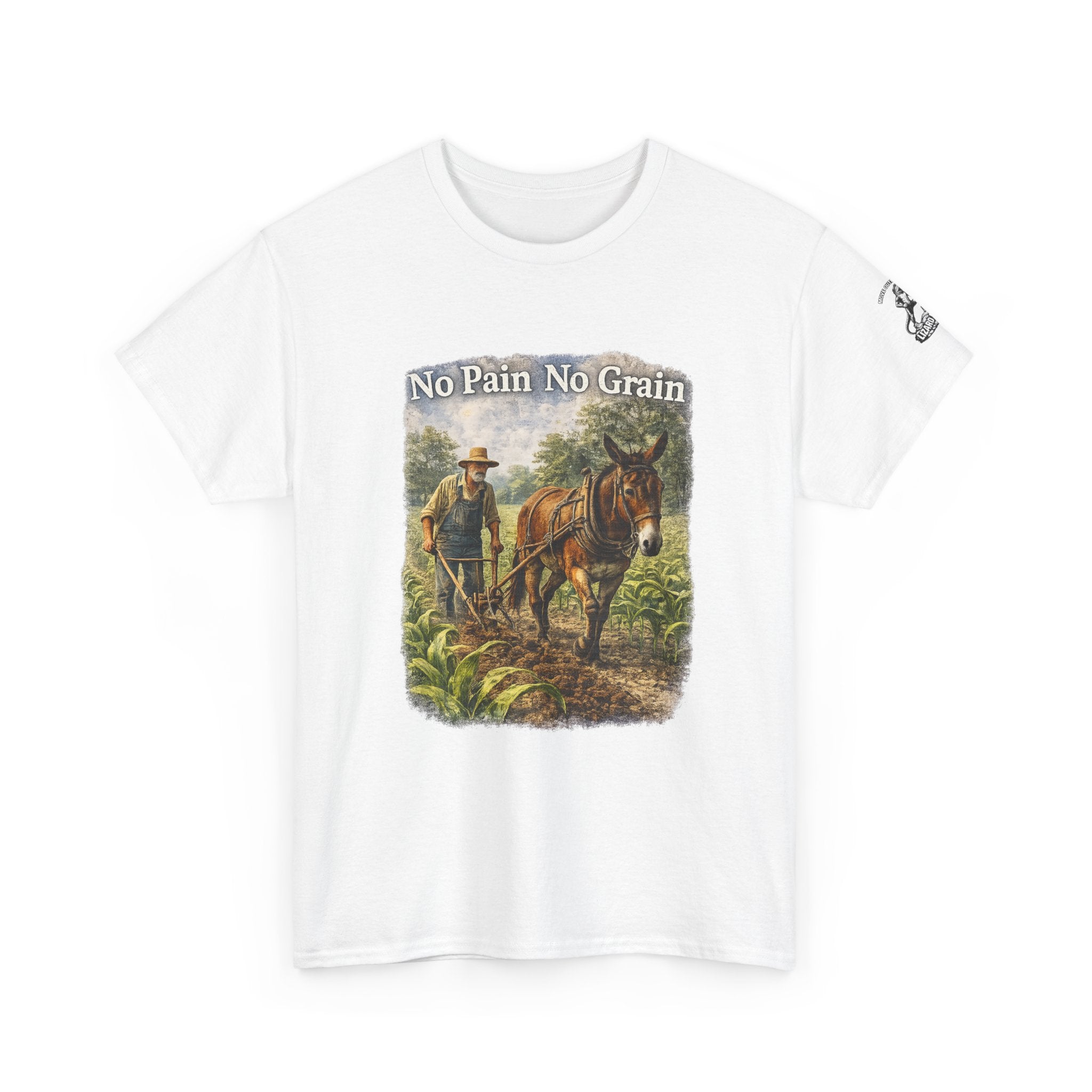 T-Shirt — "No Pain No Grain" Vintage Farmer Horse Graphic Tee