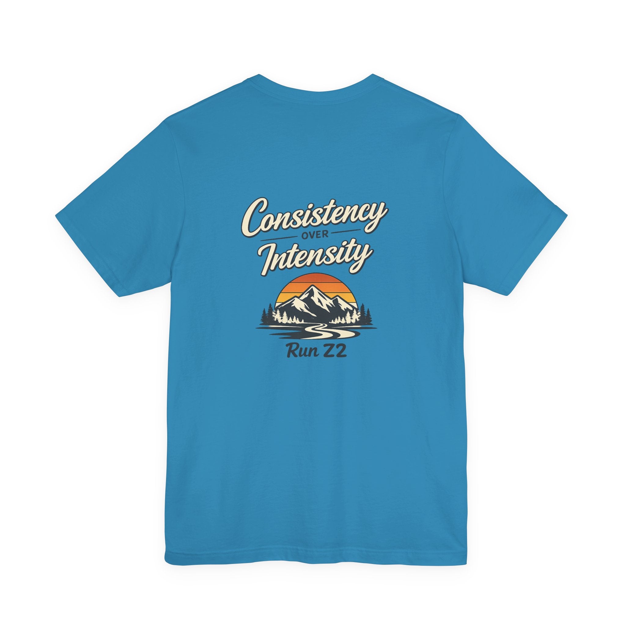 Consistency Over Intensity Run Tee — Retro Mountain Running T-Shirt ("Run 22")