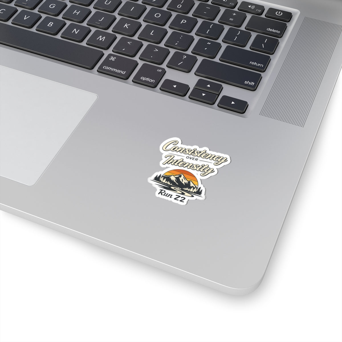 Consistency Over Intensity Run 22 Sticker — Outdoor Mountain Sunset Kiss-Cut Decal