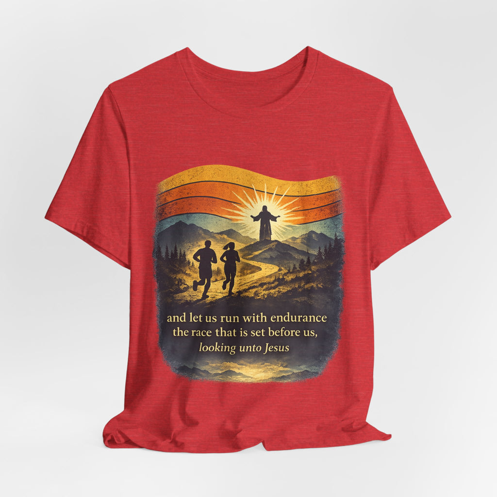 Christian Running Tee — "Run with Endurance, Looking Unto Jesus" T-Shirt